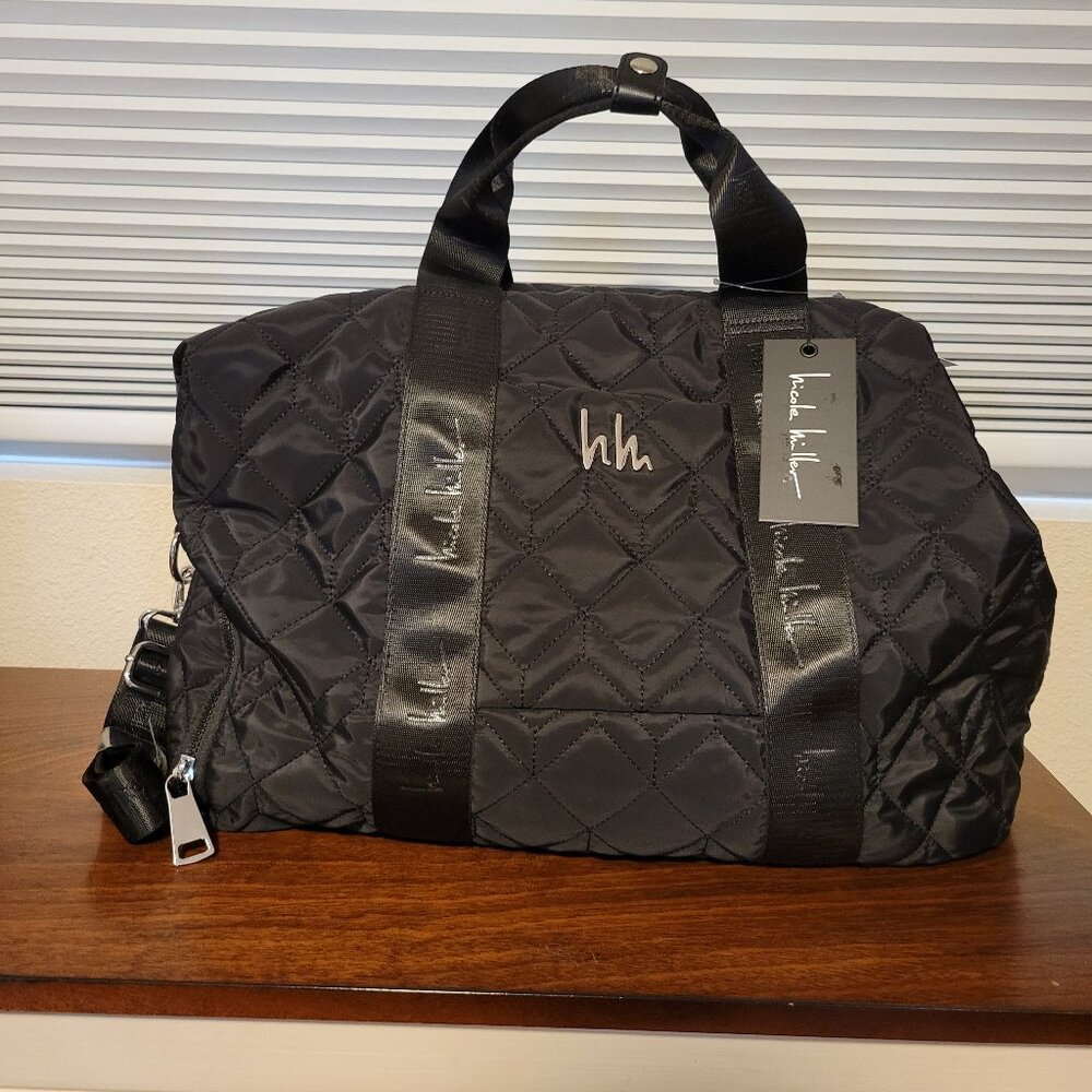 NWT Nicole Miller Black Quilted Nylon Duffle Bag